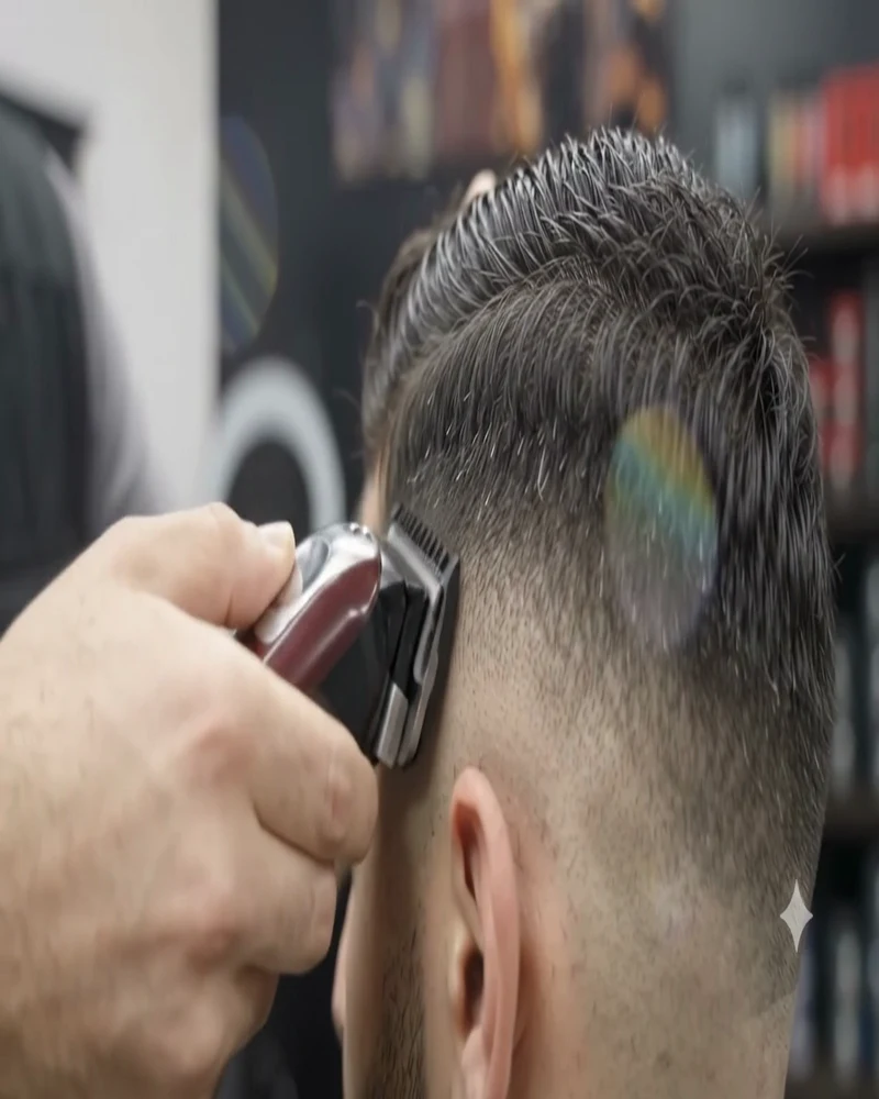 Close-up of clippers detailing a fade